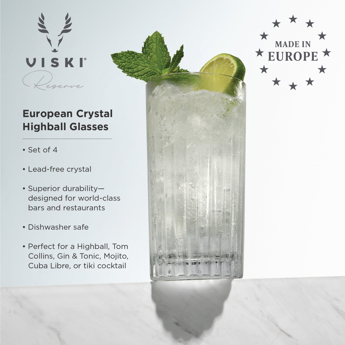 Viski® Reserve Milo Crystal Highball Glasses